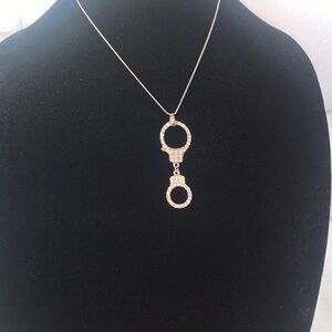 Rhinestone handcuff silver chain 17in